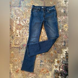 Old Navy mid rise kicker boot cut jeans, dark blue size 4 long